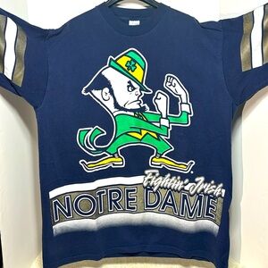 Vintage Notre Dame "Fighting Irish" All Over Print Single Stitch T shirt! EUC